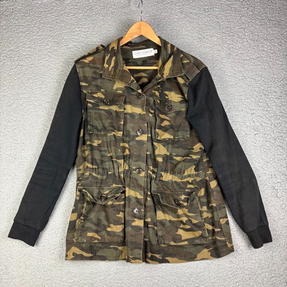 Womens Camo Utility Chore Jacket Safari Green Shacket Military M Gypsy Warrior